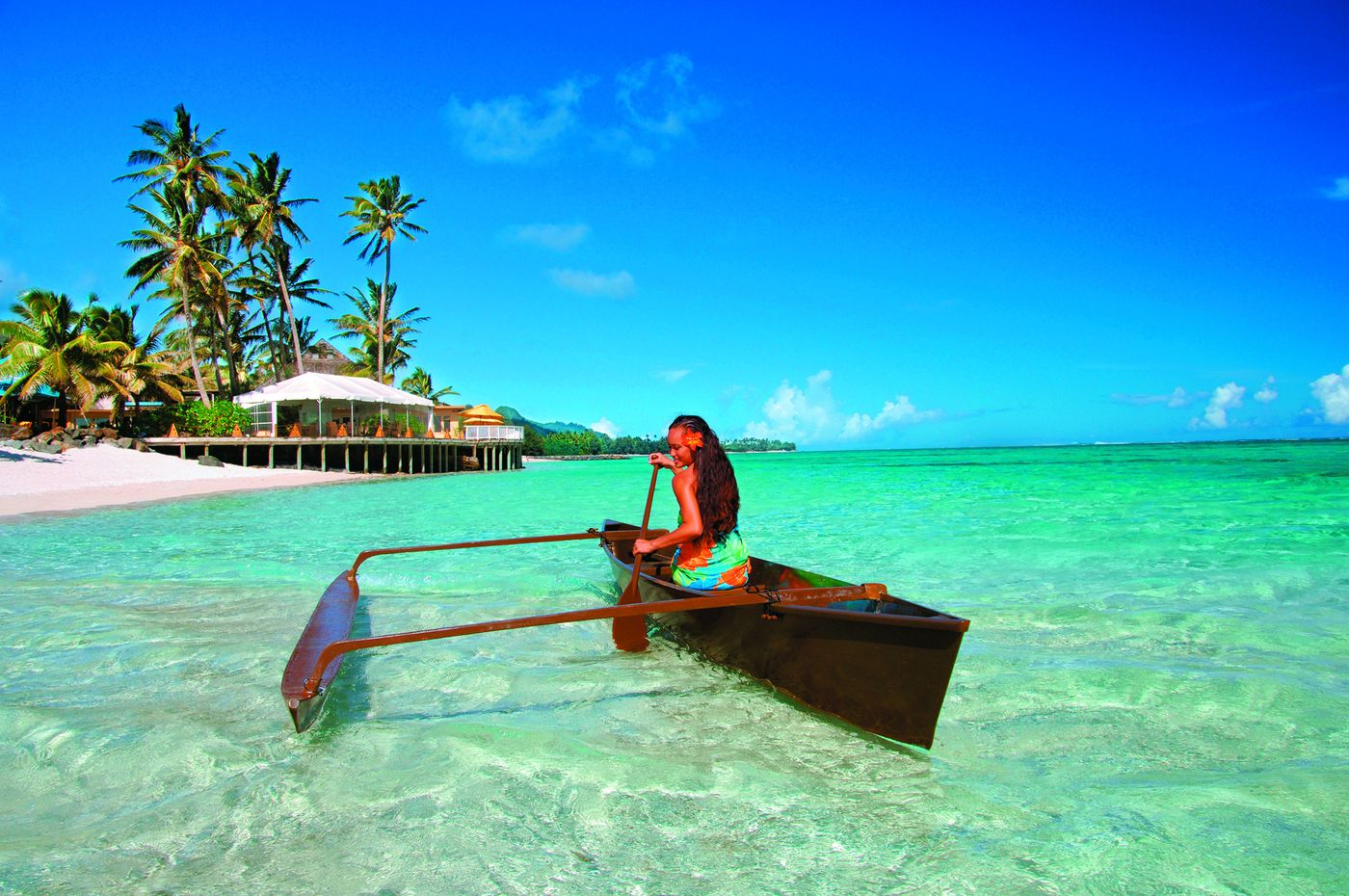 Outrigger vaka on the lagoon at The Rarotongan Beach Resort