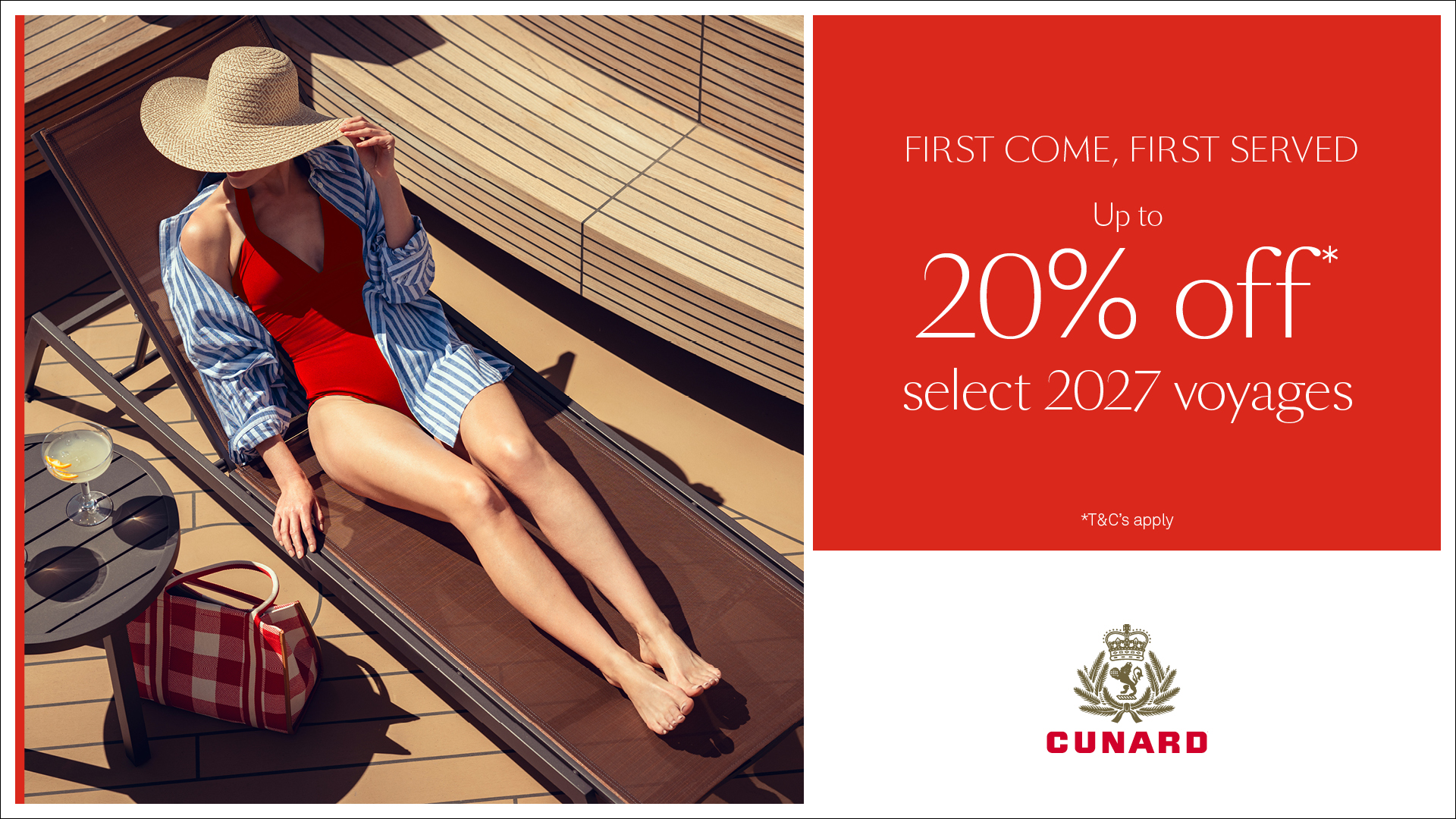 Cunard First Come, First Served - up to 20% off select 2027 voyages
