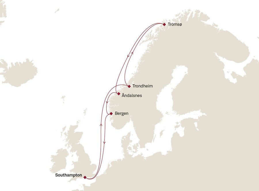 Norway and Northern Lights route map