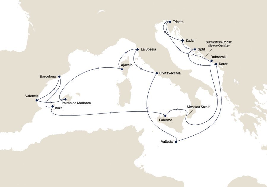 Mediterranean and Adriatic route map