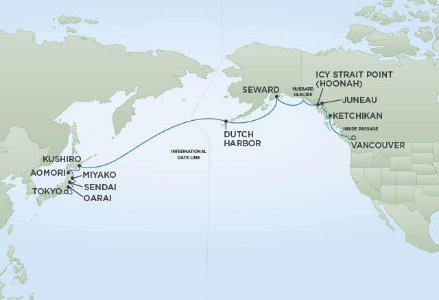 Epic Pacific Passage route map - Tokyo to Vancouver