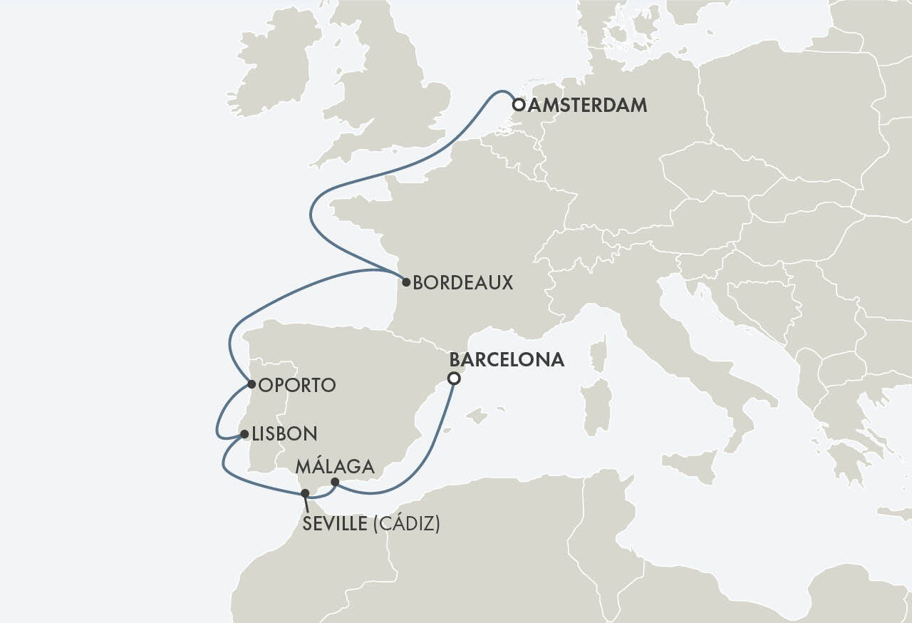 Culinary Delights route map - Amsterdam to Barcelona