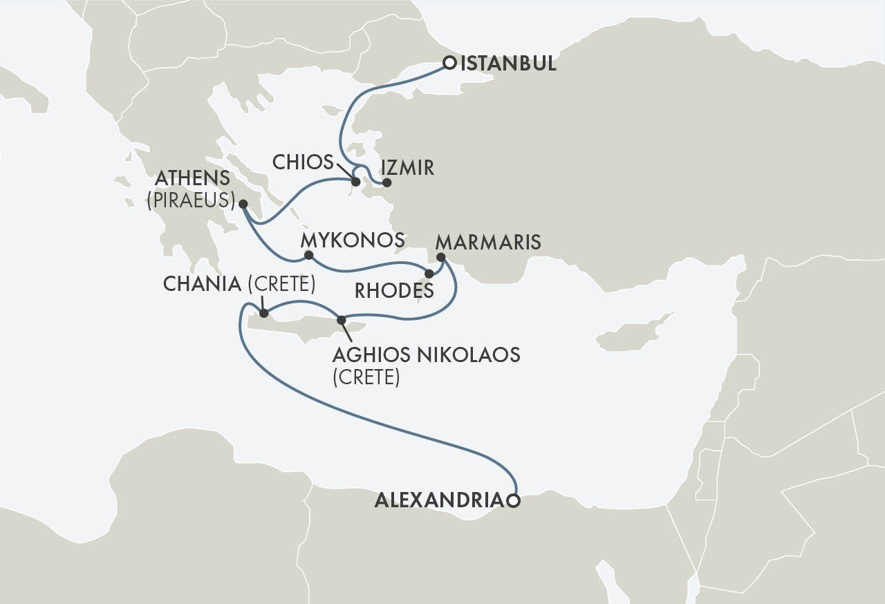President's Cruise route map - Istanbul to Rome