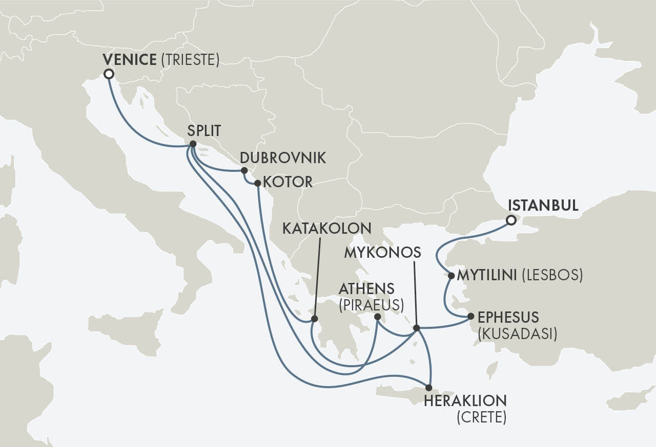 Ancient and Historic Shores route map - Trieste to Istanbul