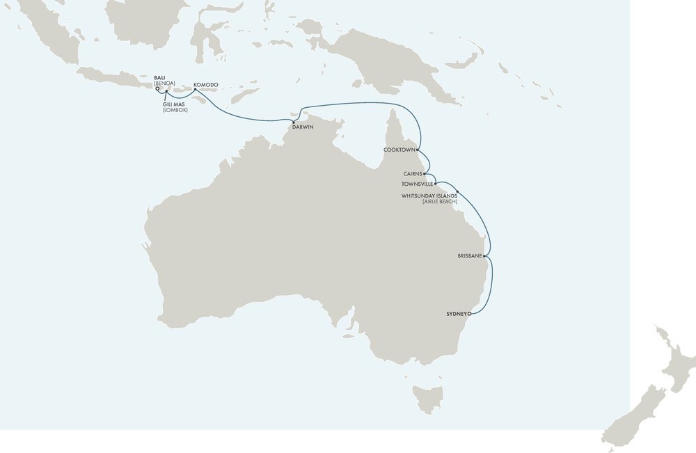 Coral Coasts to Opera House route map - Bali to Sydney