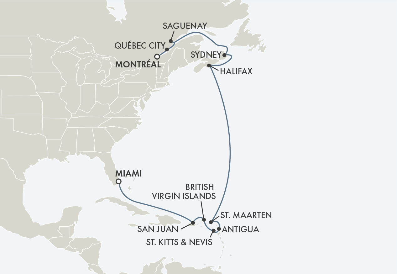 Montréal to Miami route map