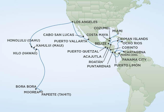 Miami to Papeete Tahiti route map