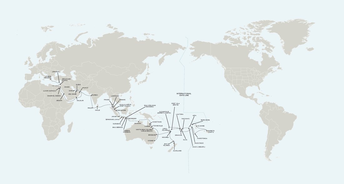 Grand Hemispheres Journey route map - Athens to Auckland