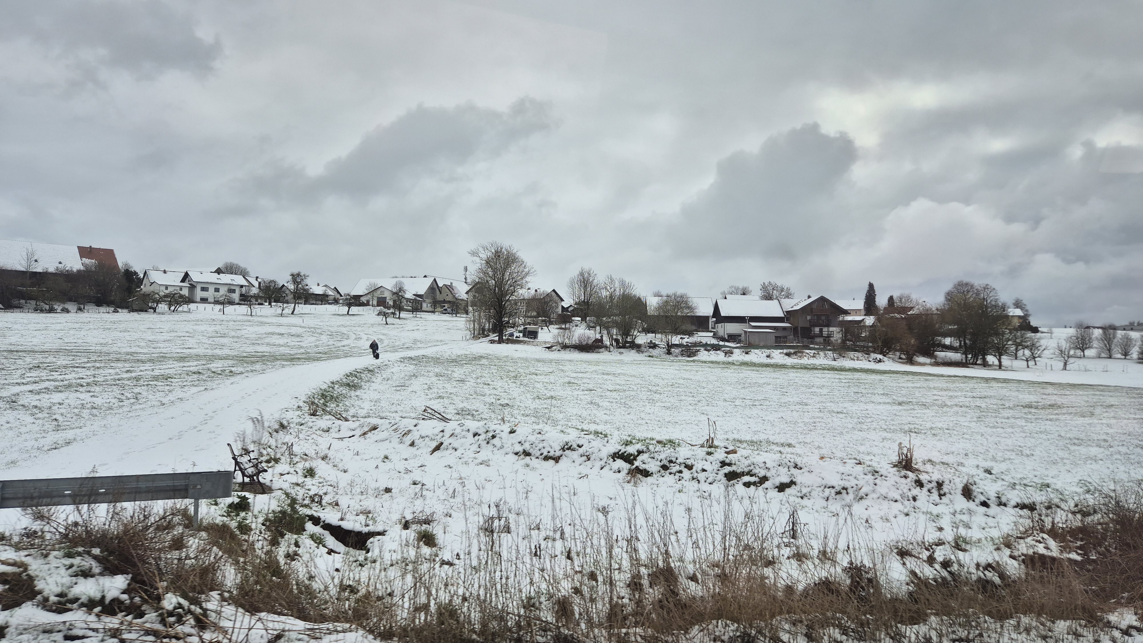 Snow-covered Bavarian fields seen from the train out of Regensburg