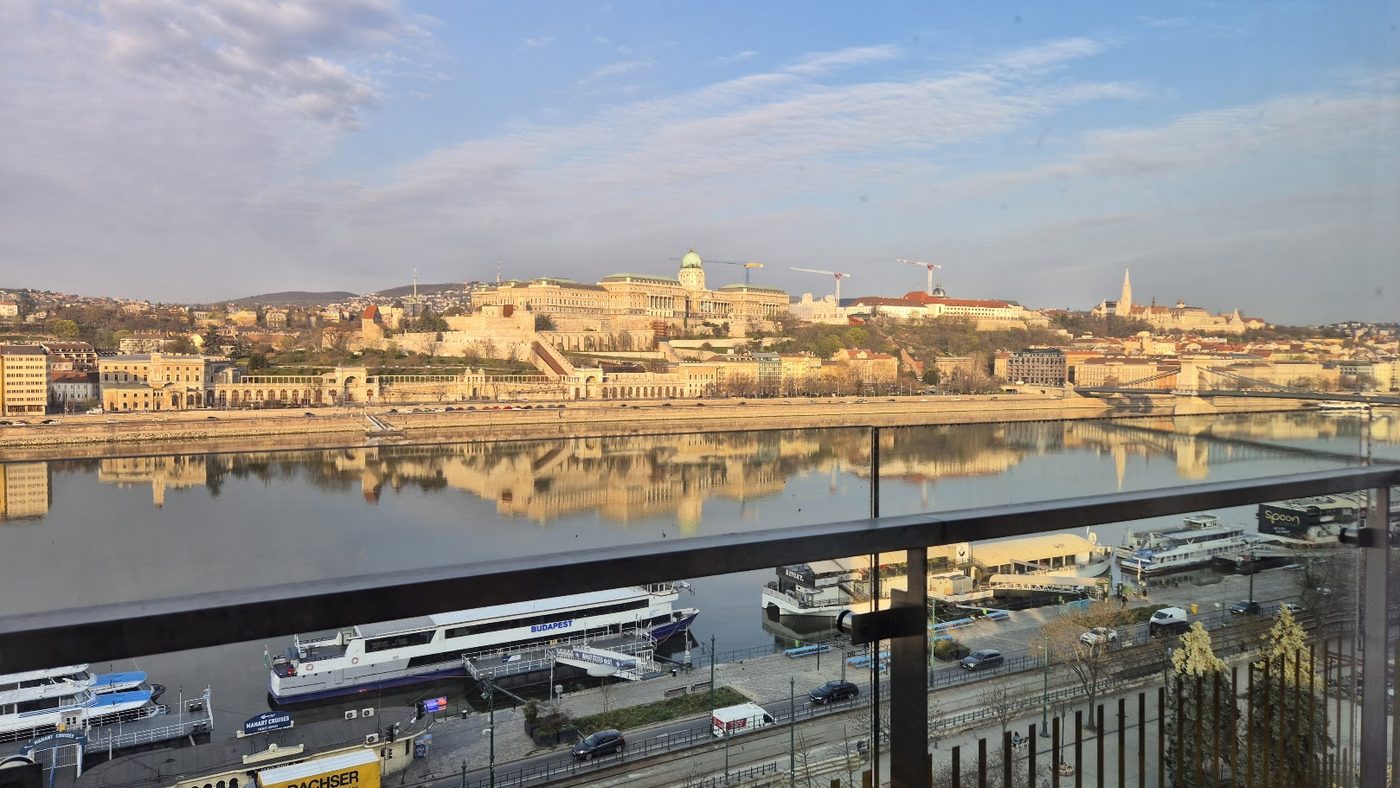View across the Danube to Buda Castle from a river-view room at the Marriott Budapest