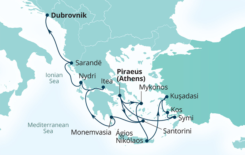 Grecian Gems - Ephesus and Dalmatian Delights route map