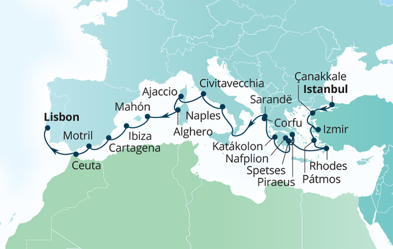 Turkey, Greece and Andalusia route map
