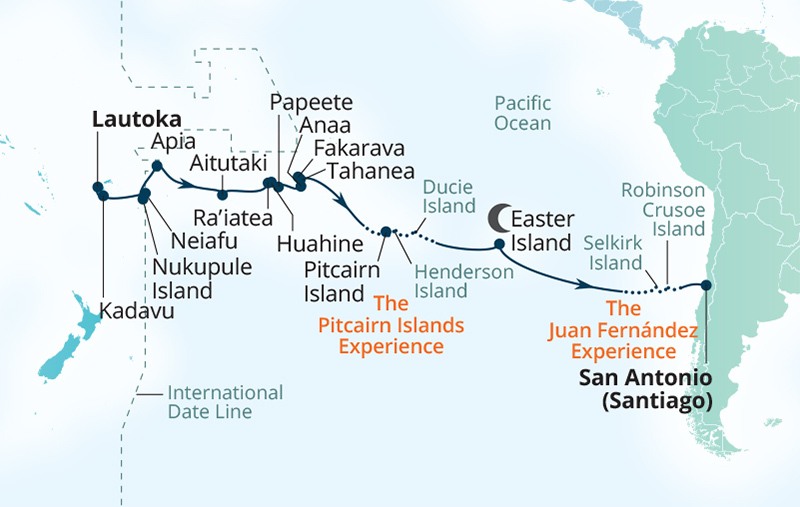 Across Oceanic Cultures - Fiji to the Chilean Coast route map