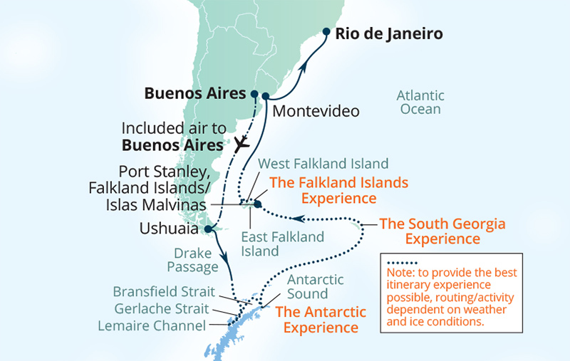 Scotia Arc - Antarctica, South Georgia and the Falklands route map