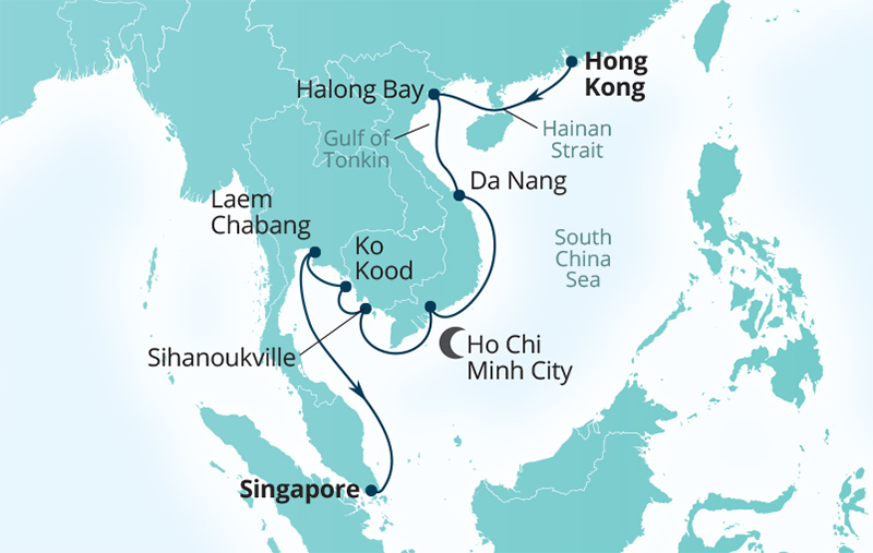 Thailand, Cambodia and Vietnam route map - Hong Kong to Singapore