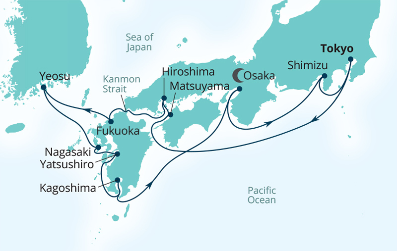 Japan's Cherry Blossoms and Osaka Nights route map - Tokyo round trip