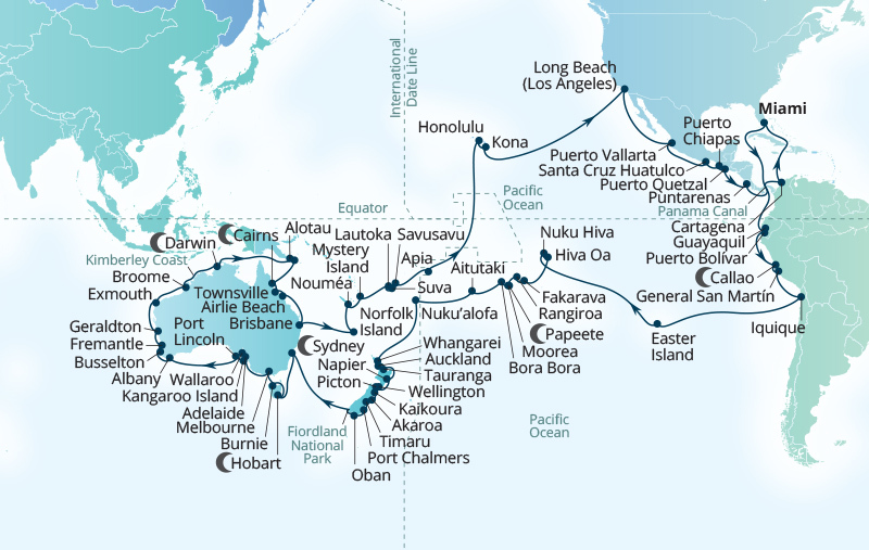 Australia & South Pacific Panorama World Cruise route map