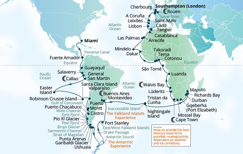 Cape to Cape World Cruise route map