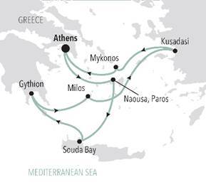 Athens to Athens cruise route map