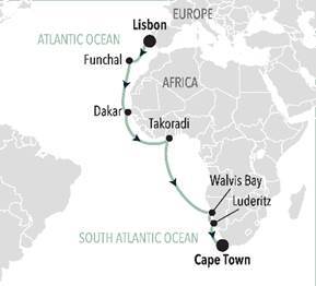 Lisbon to Cape Town cruise route map