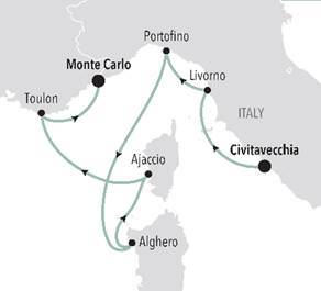 Rome to Monte Carlo cruise route map