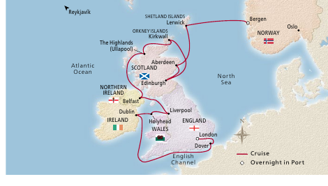 British Isles Explorer cruise route map