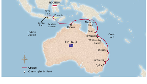 Komodo & the Australian Coast cruise route map