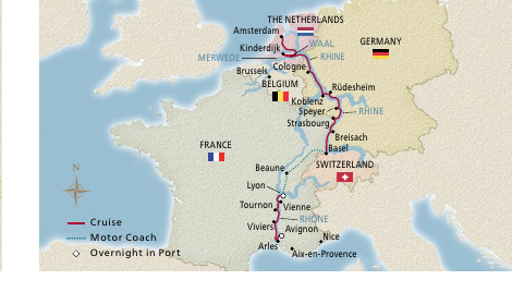 Lyon & Provence cruise route map