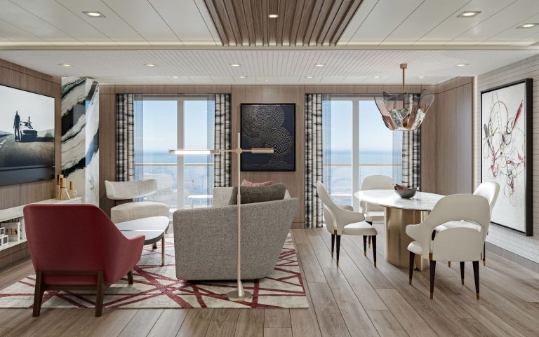 Oceania Suite living room aboard the Allura class